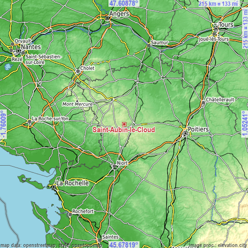 Topographic map of Saint-Aubin-le-Cloud