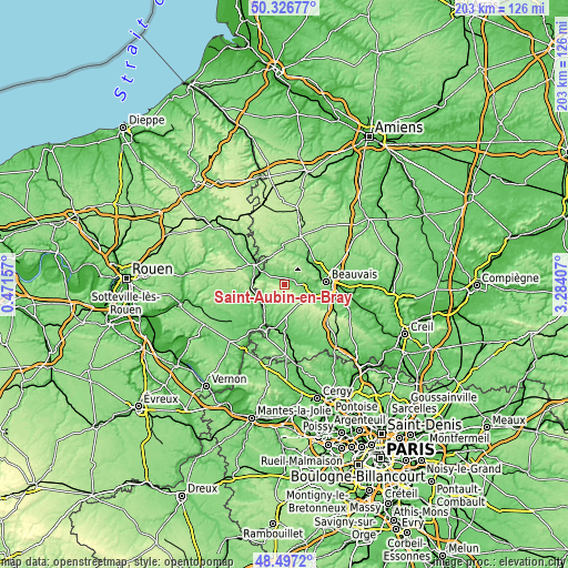 Topographic map of Saint-Aubin-en-Bray