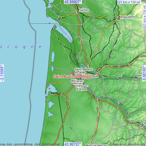 Topographic map of Saint-Aubin-de-Médoc