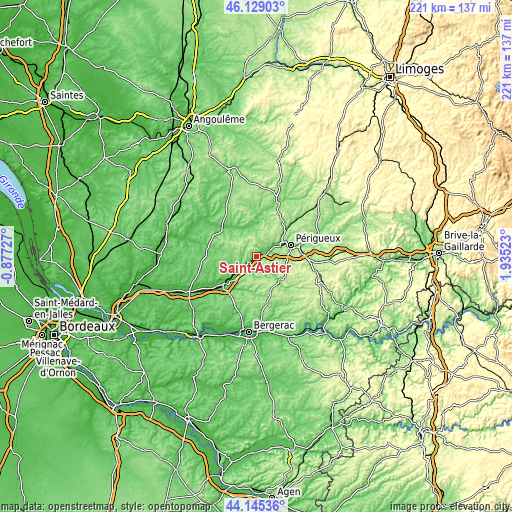 Topographic map of Saint-Astier