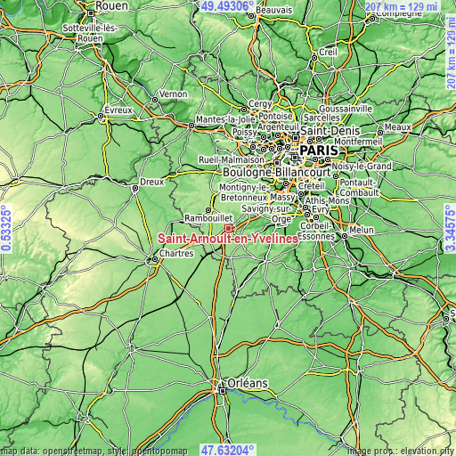 Topographic map of Saint-Arnoult-en-Yvelines