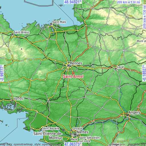 Topographic map of Saint-Armel