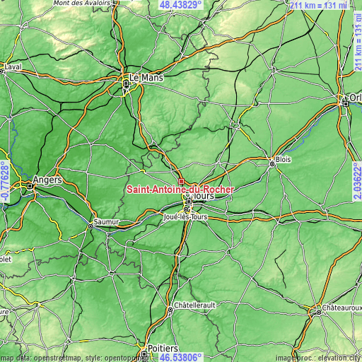 Topographic map of Saint-Antoine-du-Rocher