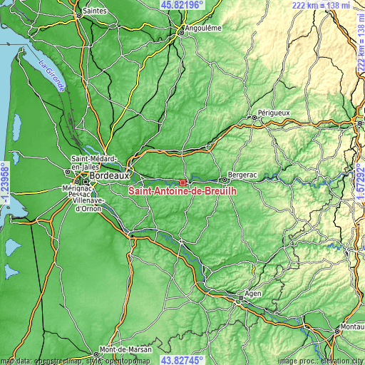 Topographic map of Saint-Antoine-de-Breuilh