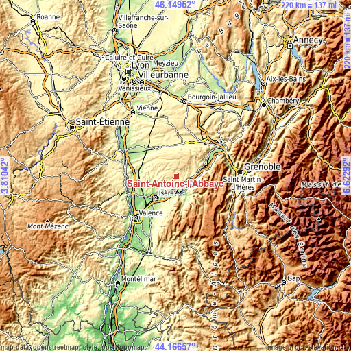 Topographic map of Saint-Antoine-l'Abbaye