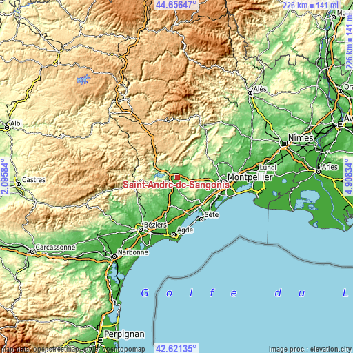 Topographic map of Saint-André-de-Sangonis