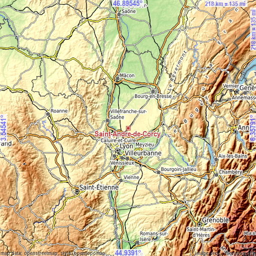 Topographic map of Saint-André-de-Corcy