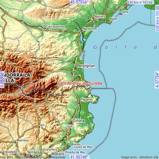 Topographic map of Sant Andreu de Sureda