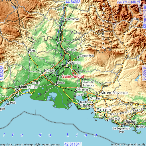 Topographic map of Saint-Andiol