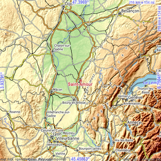 Topographic map of Saint-Amour