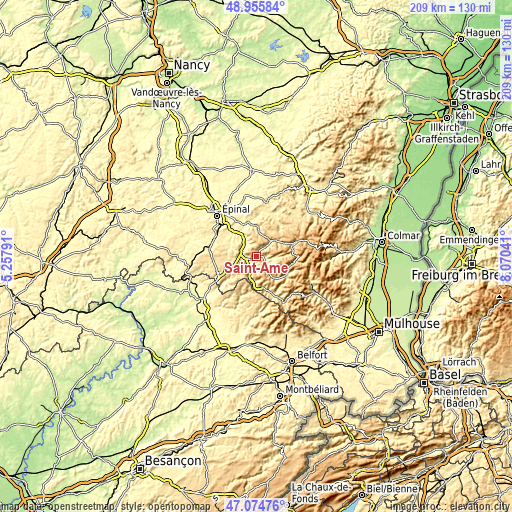 Topographic map of Saint-Amé