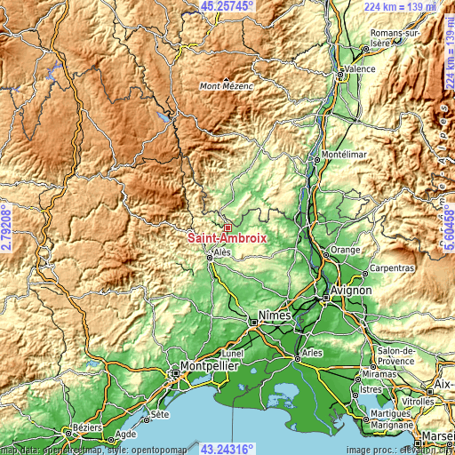 Topographic map of Saint-Ambroix