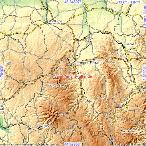 Topographic map of Saint-Amant-Tallende