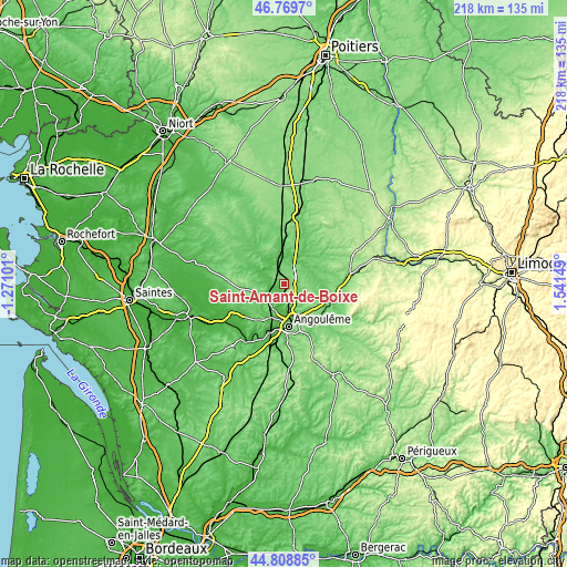 Topographic map of Saint-Amant-de-Boixe