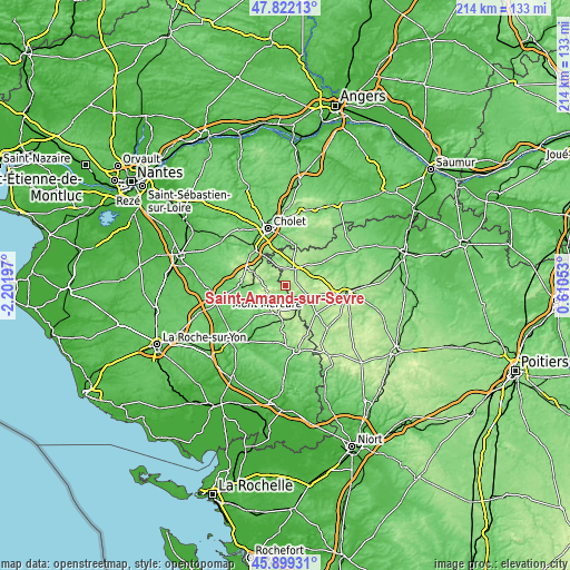 Topographic map of Saint-Amand-sur-Sèvre