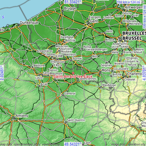 Topographic map of Saint-Amand-les-Eaux