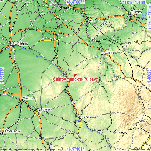 Topographic map of Saint-Amand-en-Puisaye