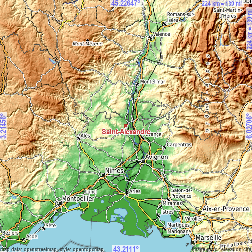 Topographic map of Saint-Alexandre