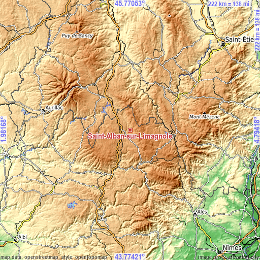 Topographic map of Saint-Alban-sur-Limagnole