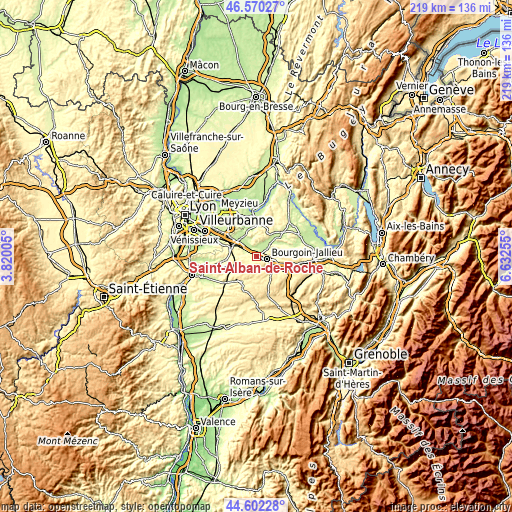 Topographic map of Saint-Alban-de-Roche