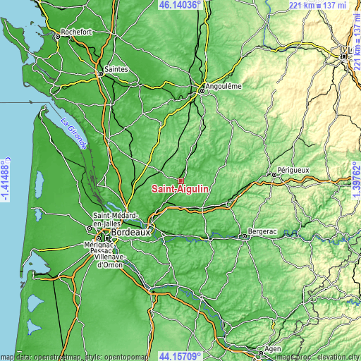 Topographic map of Saint-Aigulin