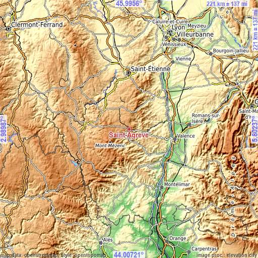 Topographic map of Saint-Agrève