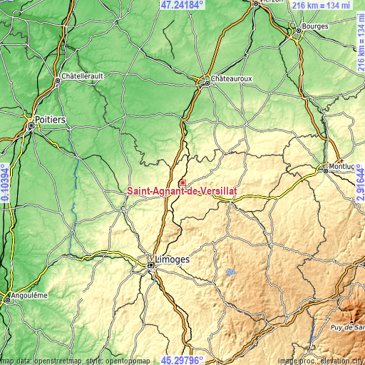 Topographic map of Saint-Agnant-de-Versillat