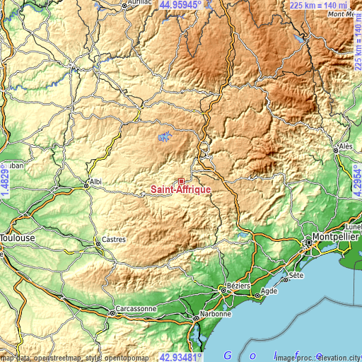 Topographic map of Saint-Affrique