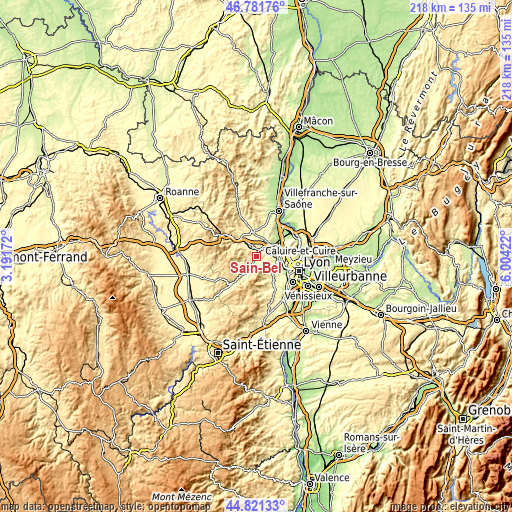 Topographic map of Sain-Bel