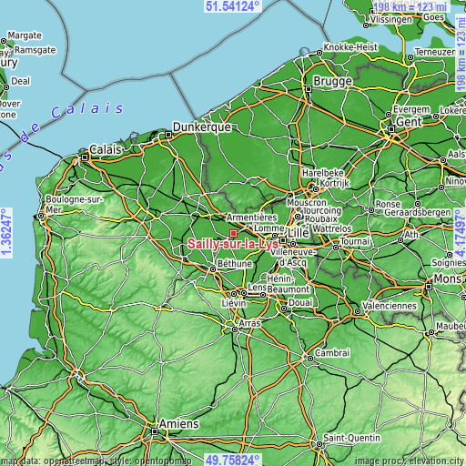 Topographic map of Sailly-sur-la-Lys