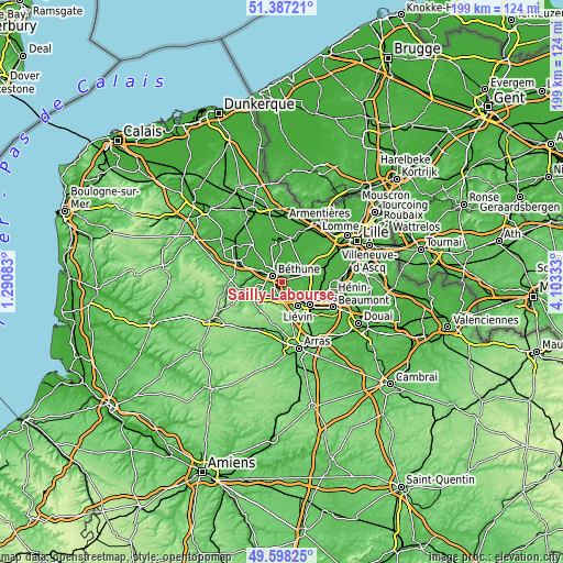 Topographic map of Sailly-Labourse