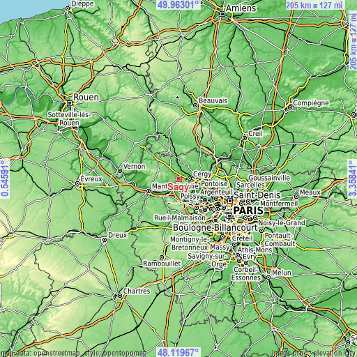 Topographic map of Sagy