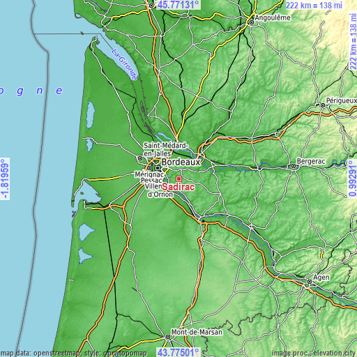 Topographic map of Sadirac