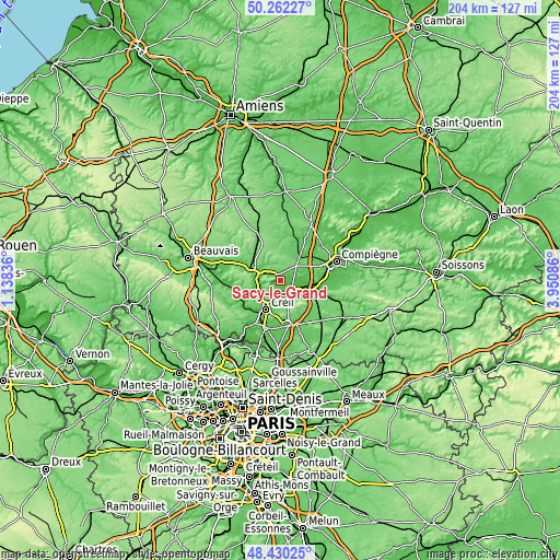 Topographic map of Sacy-le-Grand