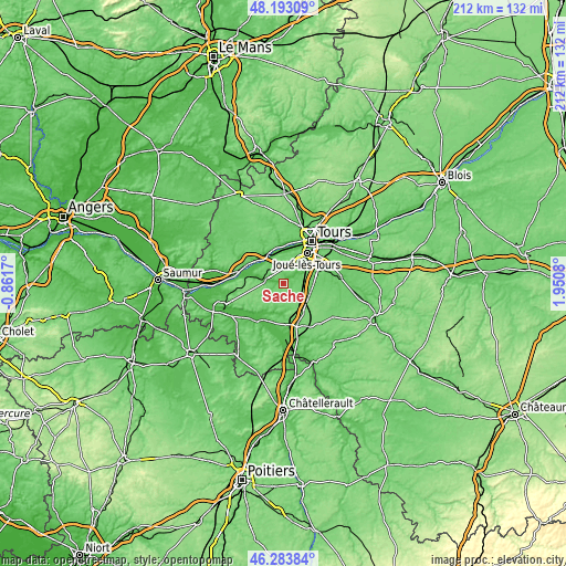 Topographic map of Saché