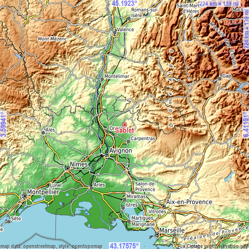 Topographic map of Sablet