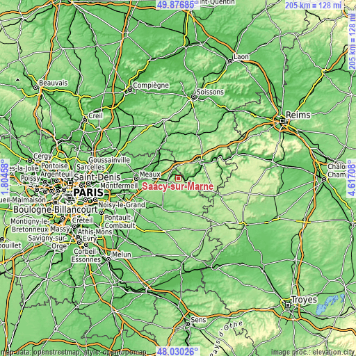 Topographic map of Saâcy-sur-Marne