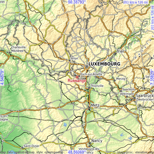 Topographic map of Russange