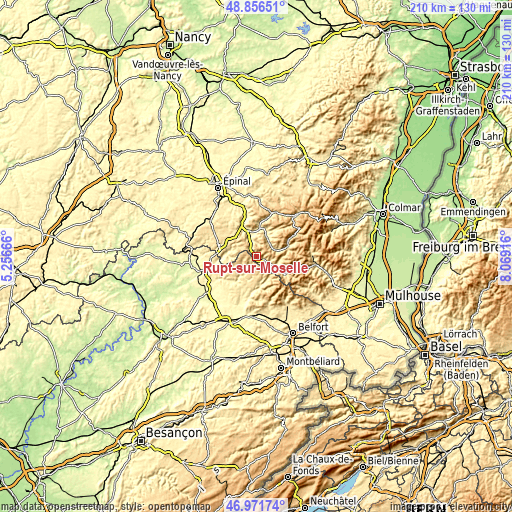 Topographic map of Rupt-sur-Moselle