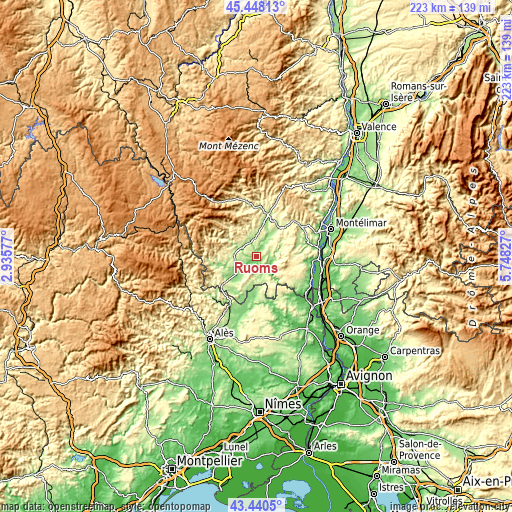 Topographic map of Ruoms