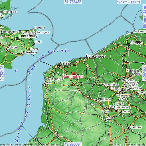 Topographic map of Ruminghem