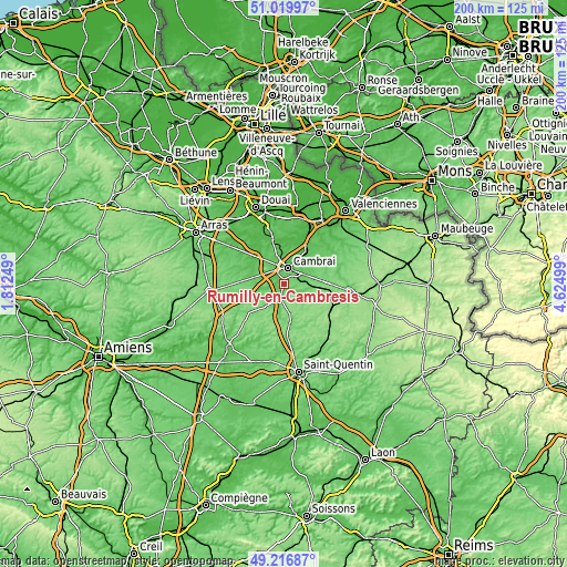 Topographic map of Rumilly-en-Cambrésis