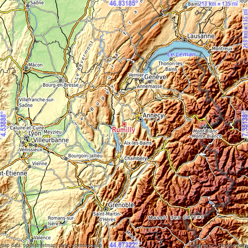 Topographic map of Rumilly