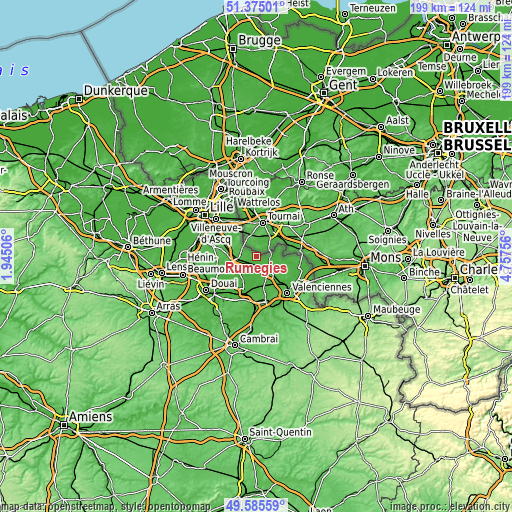 Topographic map of Rumegies