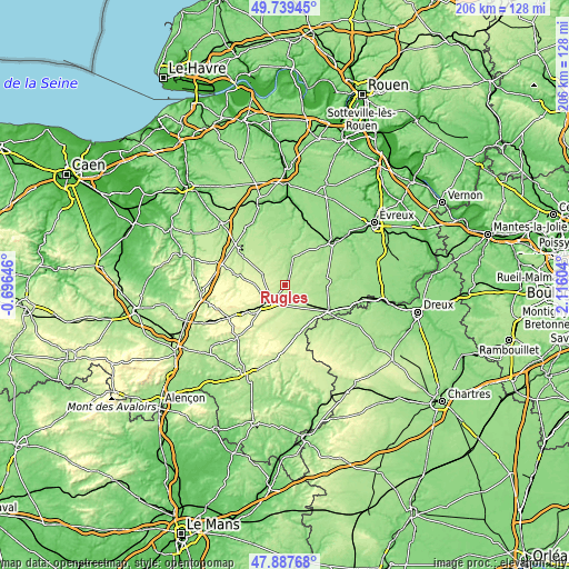 Topographic map of Rugles