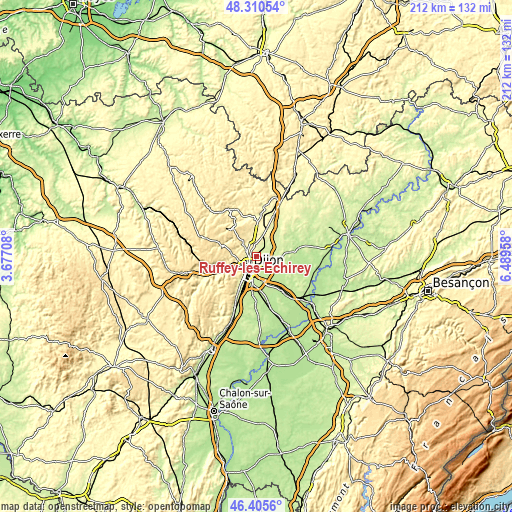 Topographic map of Ruffey-lès-Echirey