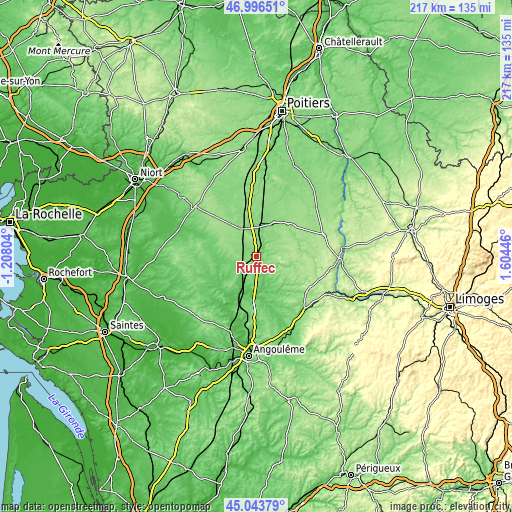 Topographic map of Ruffec