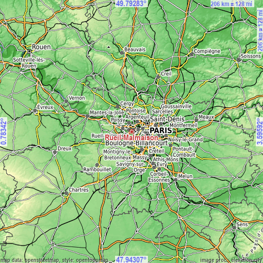 Topographic map of Rueil-Malmaison