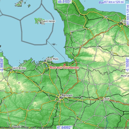 Topographic map of Roz-sur-Couesnon