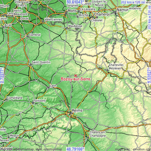 Topographic map of Rozoy-sur-Serre